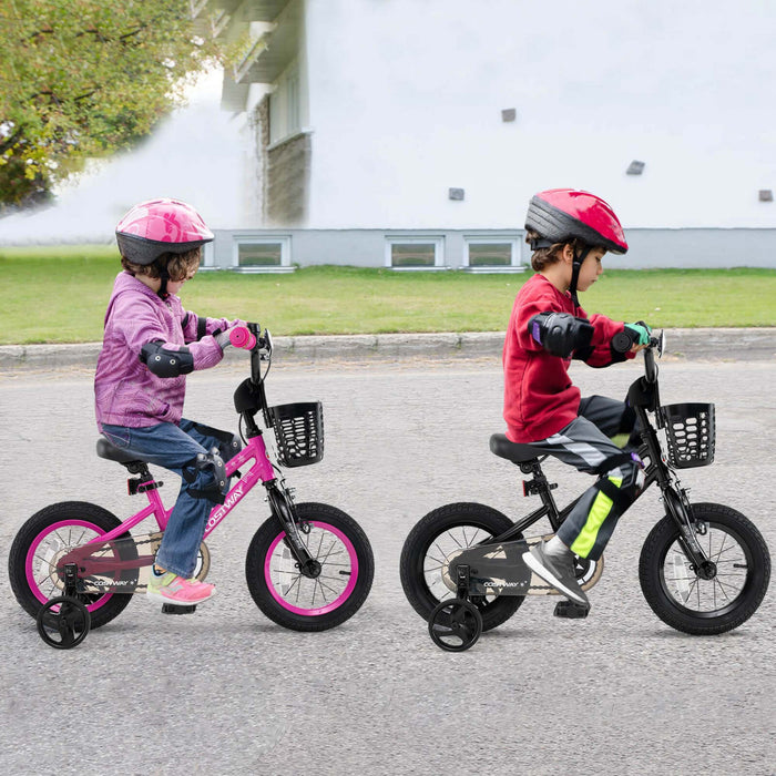 Costway 12\" Kid's Bike With Training Wheels Adjustable Handlebar & Seat Handbrake Black