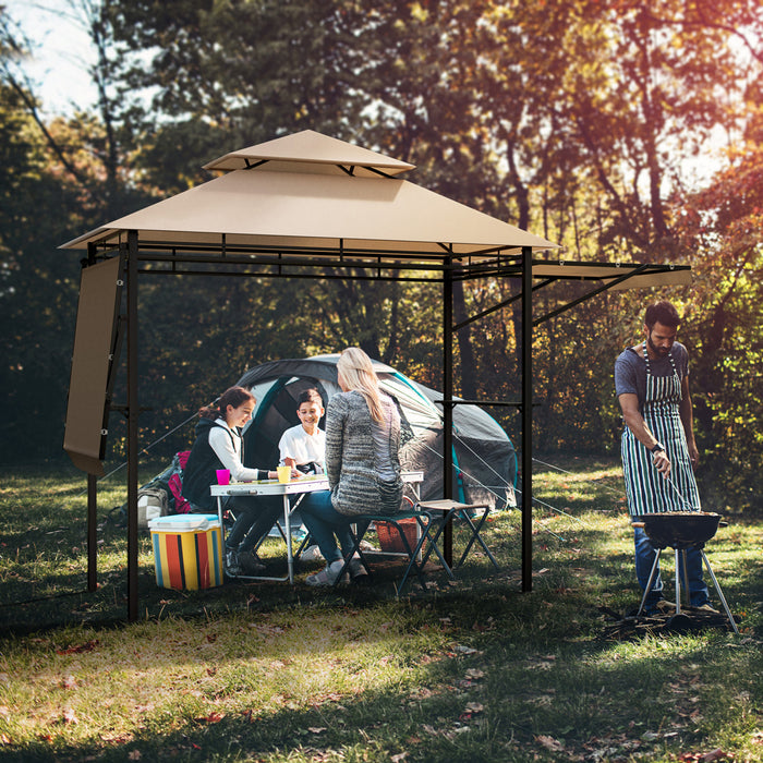 13.5' X 4' Patio Bbq Grill Gazebo Side Awnings Shelves 2-tier Canopy Outdoor