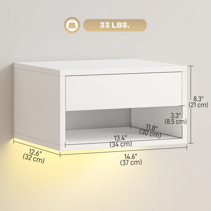 HOMCOM Floating Nightstand Set of 2 with RGB LED Lights App Control