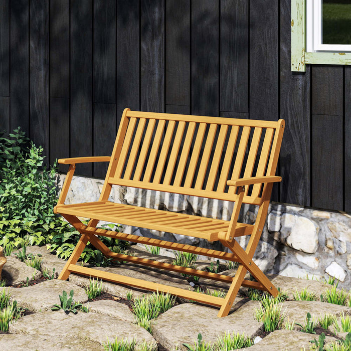 Outsunny Outdoor Bench, 46.5\" Foldable Acacia Wood Loveseat, Teak