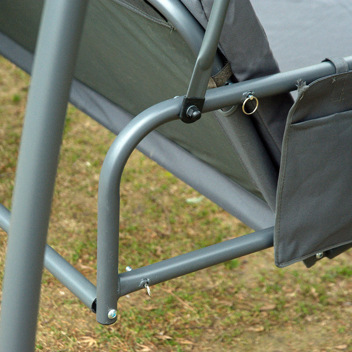 Outsunny 3-seat Outdoor Swing Chair, Porch Swing, Chaise Lounger Bed, Garden Hammock, Converting Flat Bed With Heavy-duty Steel Stand, Canopy And Netting Walls, Grey