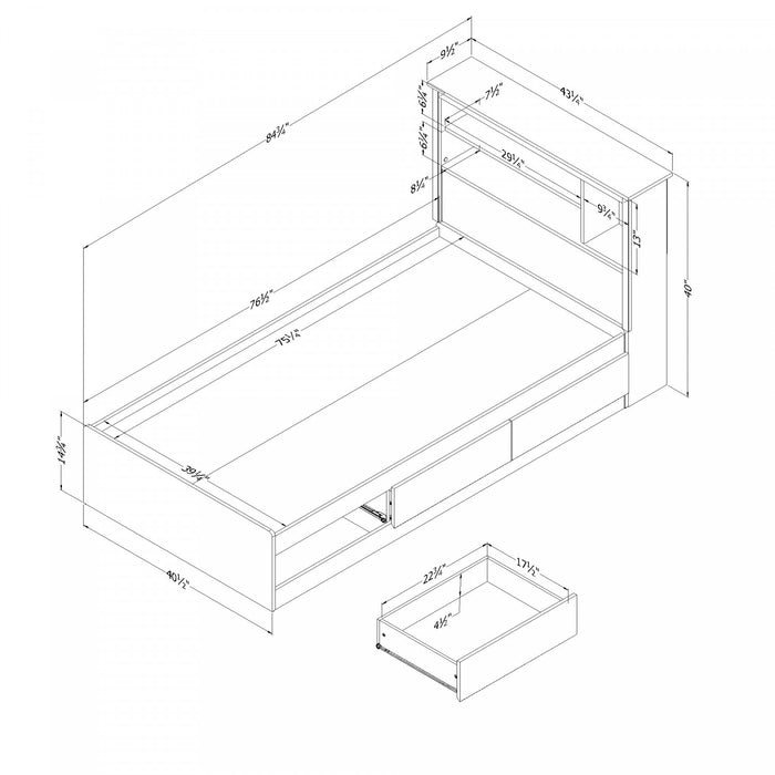 Tassio Mates Bed And Bookcase Headboard Set Nordik Oak - South Shore