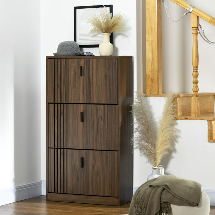 HOMCOM Shoe Storage Cabinet with 3 Flip Drawers for 18 Pairs of Shoes, Walnut