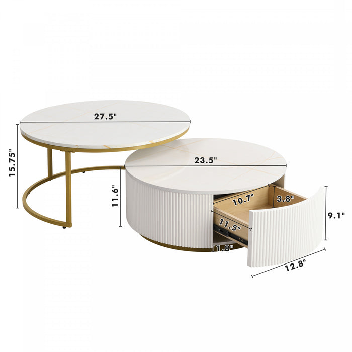 Sophia 27.6\" Modern Nesting Coffee Table With Storage Drawer, White