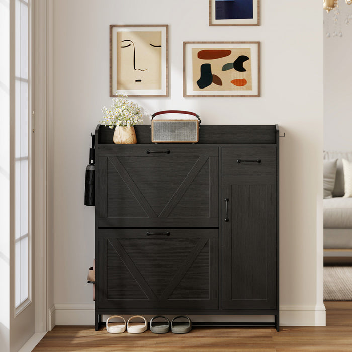 HOMCOM Shoe Cabinet, Farmhouse Shoe Storage Cabinet with Side Cabinet Black