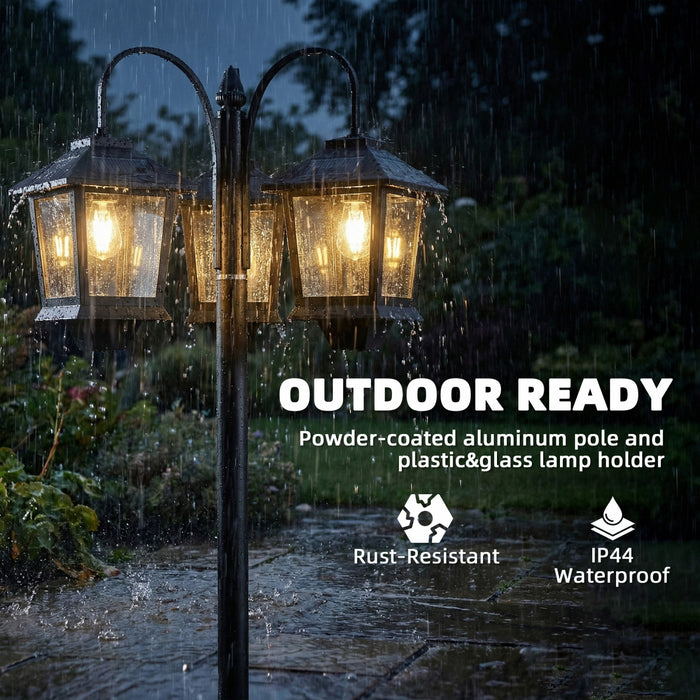 Outsunny 74\" 3-Head Solar Lamp Post Light, Waterproof LED Solar Light Posts