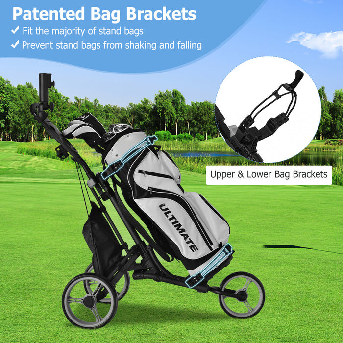Goplus Folding 3 Wheels Golf Push Cart W/bag Scoreboard Adjustable Handle Grey