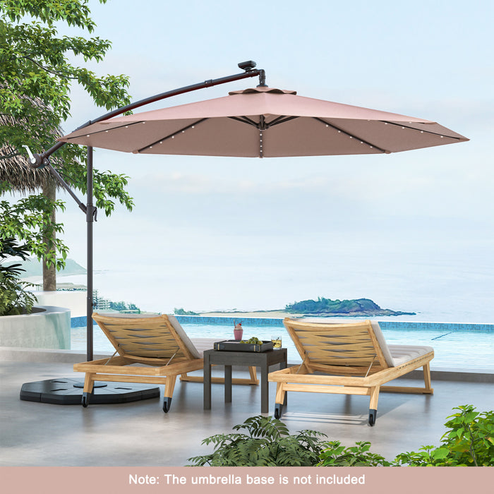 Costway 10 Ft Patio Solar LED Offset Umbrella 40 Lights Crank Cross Base Tan
