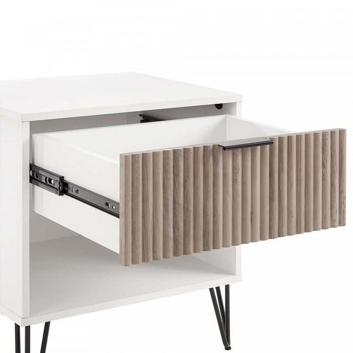 Dumbo Modern 20\" Fluted Nightstand in Rustic Gray and White (1-Drawer) - Set of 2
