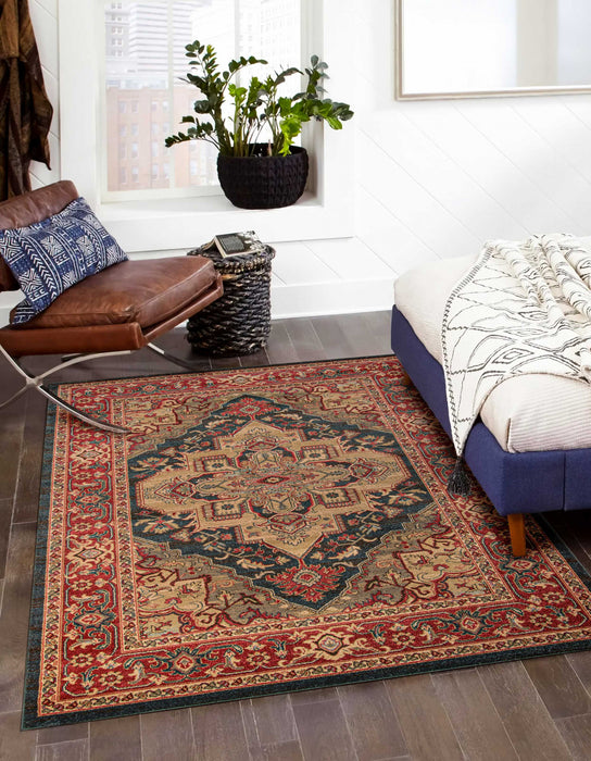 Lux Traditional 7'10\" x 9'10\" Area Rug in Blue Indoor Area Rug