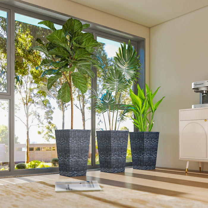 Outsunny Set of 3 Tall Planters, Indoor and Outdoor Flower Pot Set, Grey