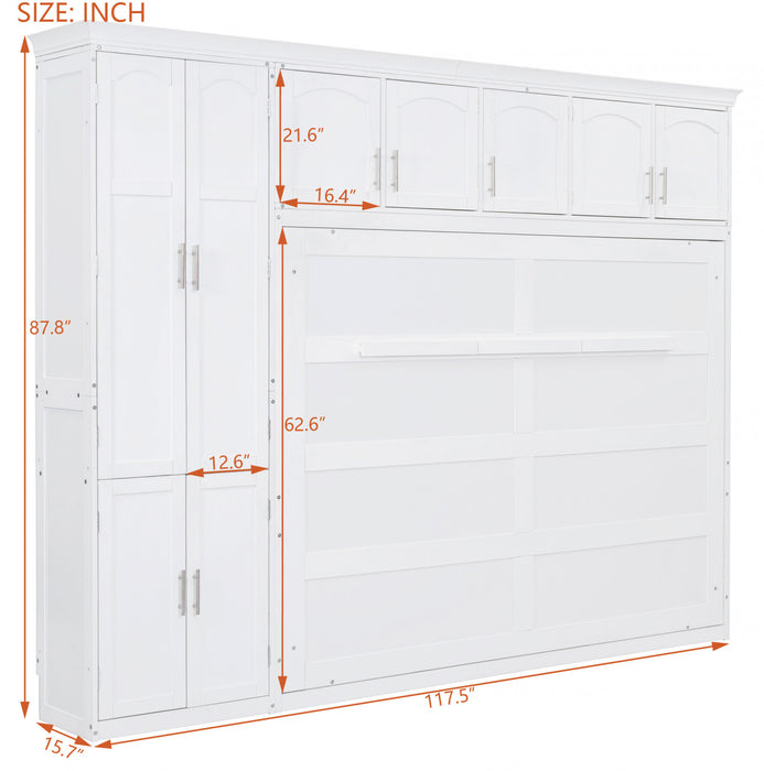 Eileen Space-saving Murphy Wall Bed With Cabinets, Queen Size, White