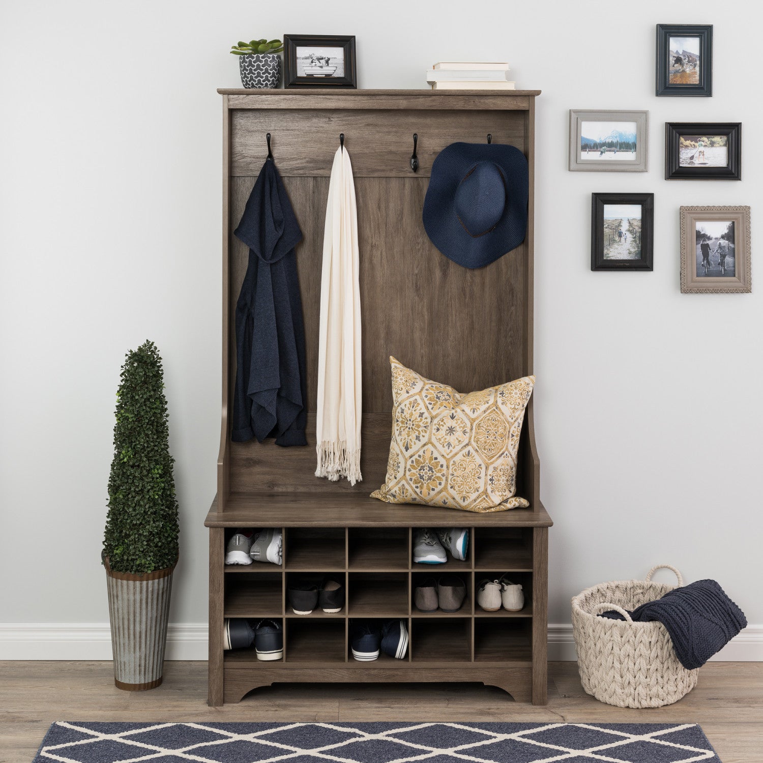 Hall Tree with Shoe Storage Drifted Grey The Brick