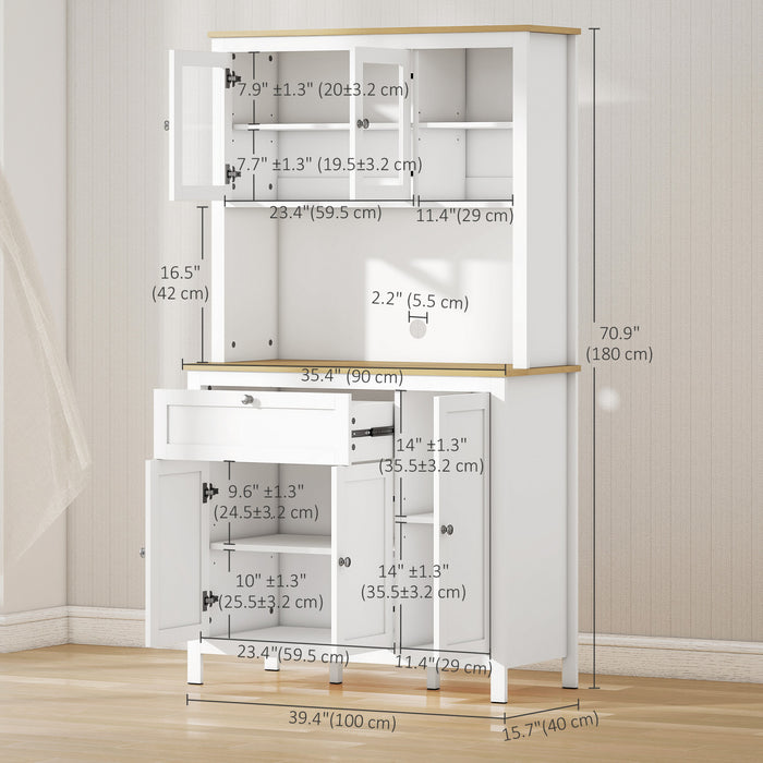 HOMCOM 71\" Kitchen Pantry Storage Cabinet w/Adjustable Shelves Glass Door