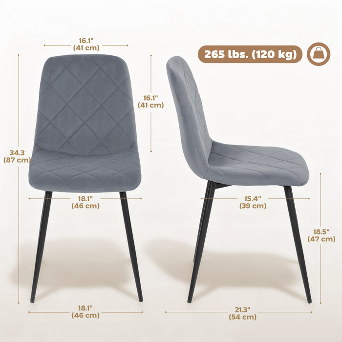 HOMCOM Dining Chairs Set of 4, Kitchen Chair with Metal Legs, Grey