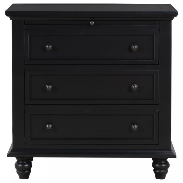 U_Style 27.6 Inch Painted Nightstand with Pull-Out Tray and 3 Drawers, Black