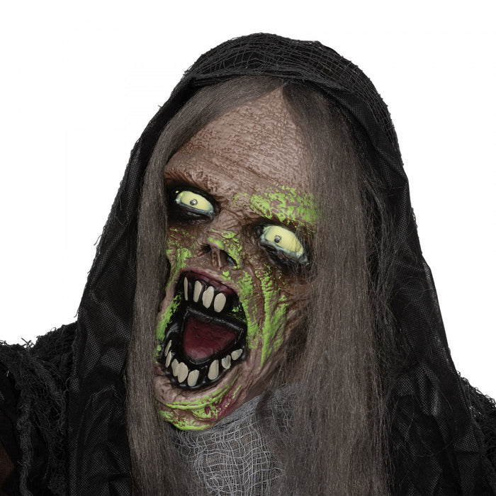 Homcom Halloween Green Big-mouth Monster Animatronic Prop W/ Light Up Eyes