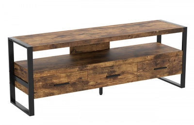 59” Light Wood TV Stand With 3 Drawers And 1 Shelf - Brown Reclaimed Wood | Meuble pour téléviseur de 59 po en bois clair avec 3 tiroirs et 1 tablette - bois recyclé brun