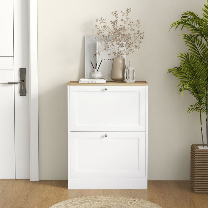 HOMCOM Slim Shoe Cabinet with 2 Flip Drawers Adjustable Shelves White