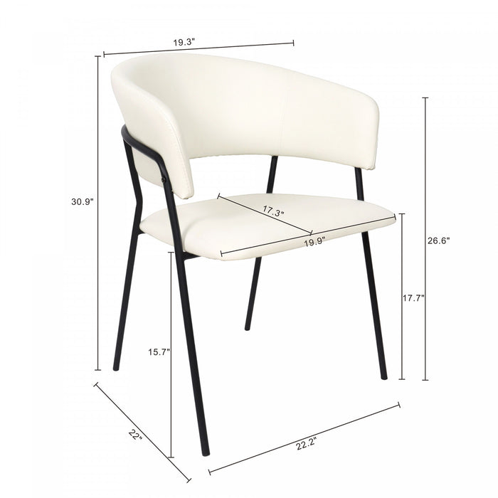 Slate Contemporary Modern Vegan Leather Metal Armchair in Ivory - Set of 2