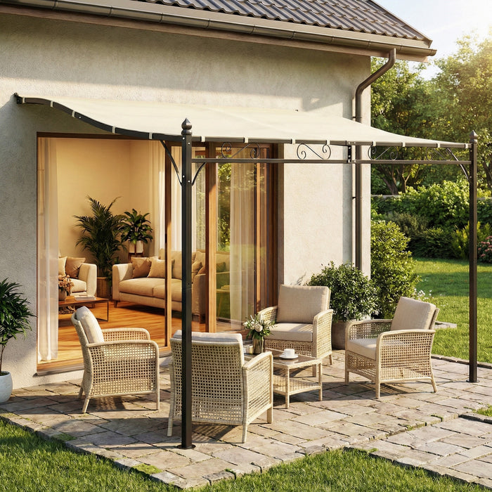 Outsunny 11.5' x 8.2' Outdoor Pergola, Lean to Pergola, Cream White