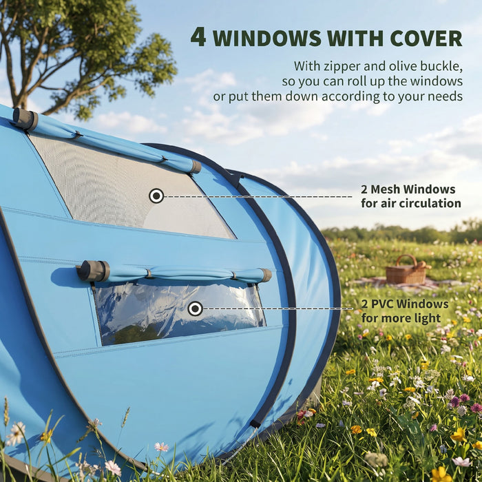 Outsunny 4 Person Camping Tent Automatic Pop Up Tent with Carry Bag Doors
