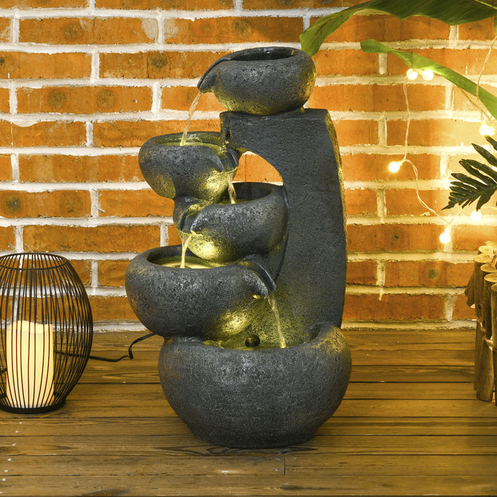 Outsunny 5-tier Bowl Outdoor Fountain W Led Lights Resin Waterfall Fountain