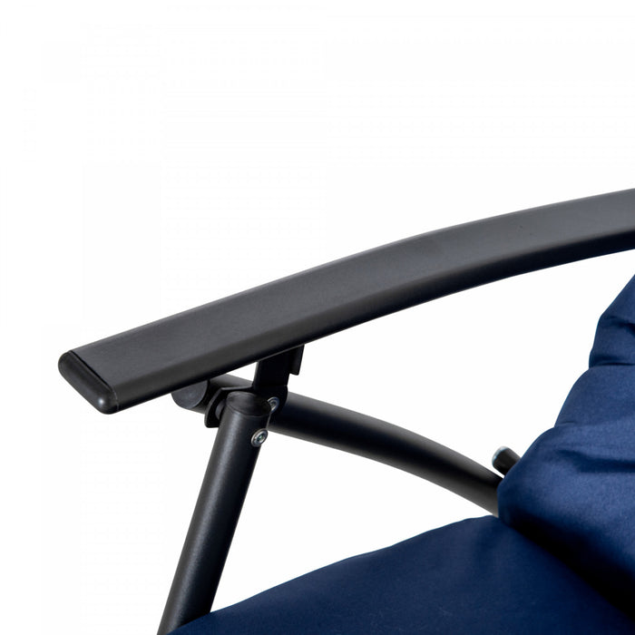 Foldable Lounge Chair, Fabric Upholstered Recliner With Armrest, Blue