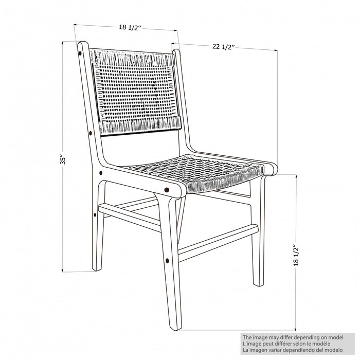 Agave Woven Rope & Teak Dining Chair Set of 2 - Black & Natural