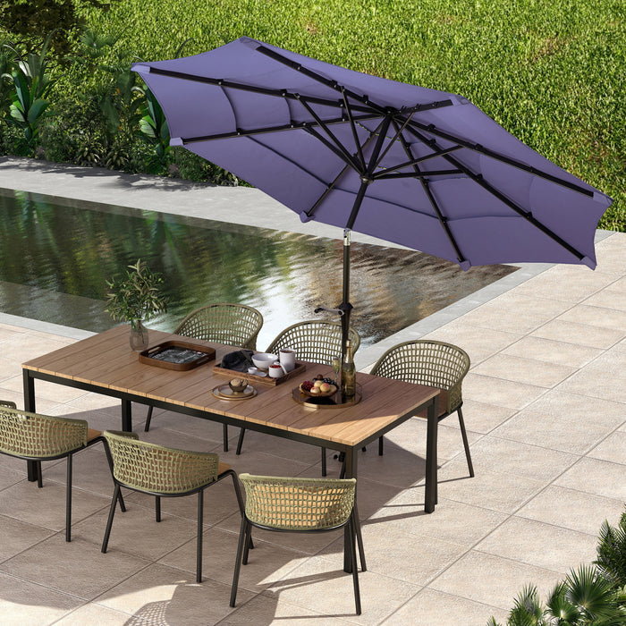 Outsunny 10.7ft Patio Umbrella, 4 Tiers Parasol With Crank, 8 Ribs, Purple