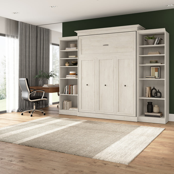 Bestar Versatile Queen Murphy Bed and Two Closet Organizers (115 W) - Linen White Oak