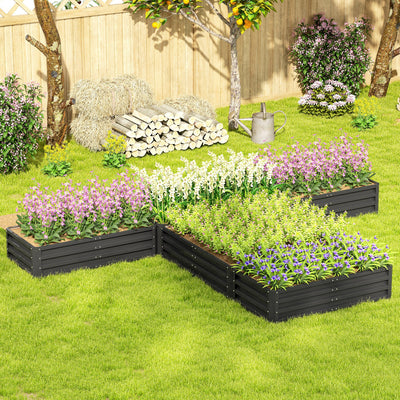 Outsunny Raised Garden Bed Set Of 5 Diy Large Steel Planters Box, Dark Grey