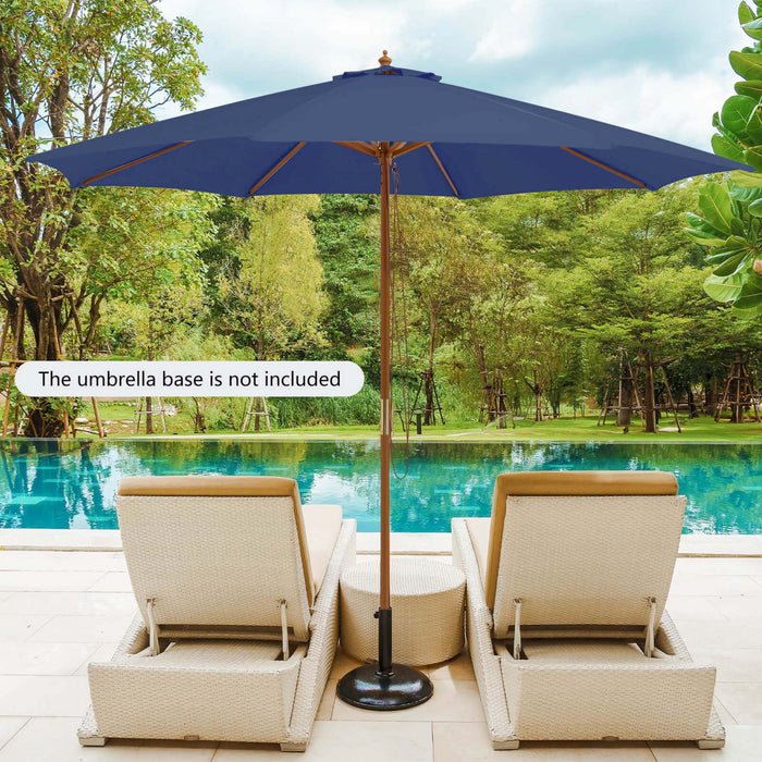 Costway 10FT Patio Wooden Market Table Umbrella Pulley with 8 Bamboo Ribs Sunshade Canopy Navy