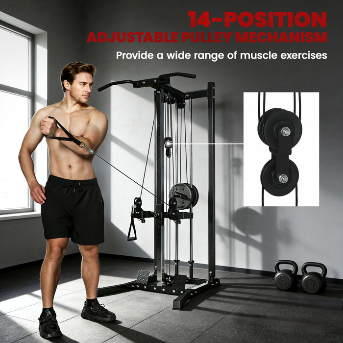 Soozier Cable Machine Dual Pulley System with Pull up Bar and 14 Positions