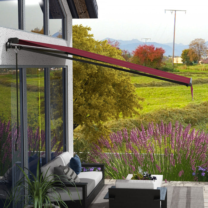 Outsunny 12' X 10' Retractable Awning, Patio Awning Sunshade Shelter With Manual Crank Handle, 280gsm Uv Resistant Fabric And Aluminum Frame, For Deck, Balcony, Yard, Wine Red