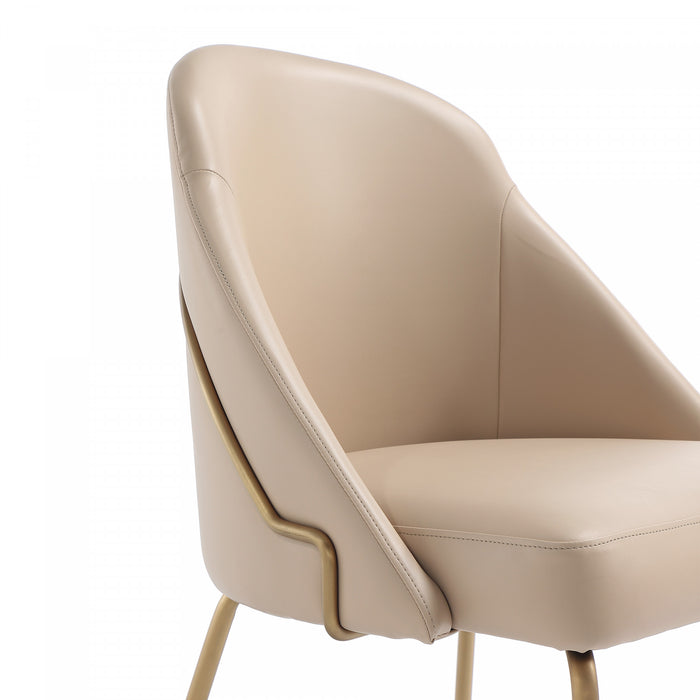 Gracie Modern Metal Vegan Leather Dining Chair in Tan and Gold