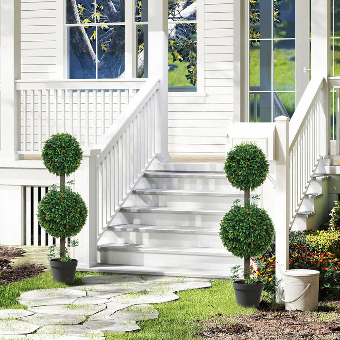 HOMCOM 3FT Artificial Boxwood Topiary Trees Fake Plants Set of 2, Green