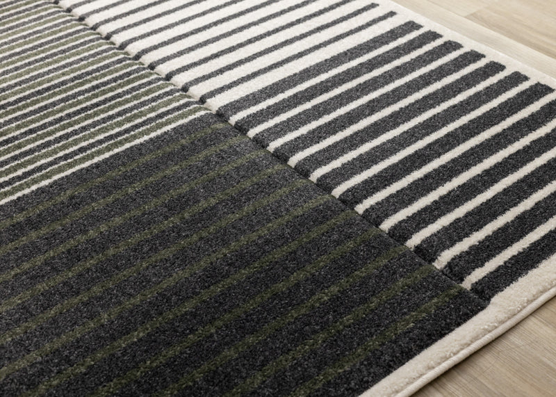 Maverick Green Black White Modern Striped Design Rug, 5'3\" x 7'7\" Indoor Area Rug