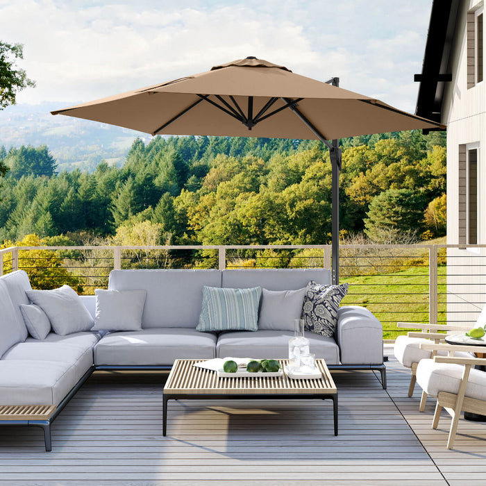 Costway 9 FT Cantilever Patio Umbrella Offset Hanging Umbrella with Vented Top for Poolside Brown