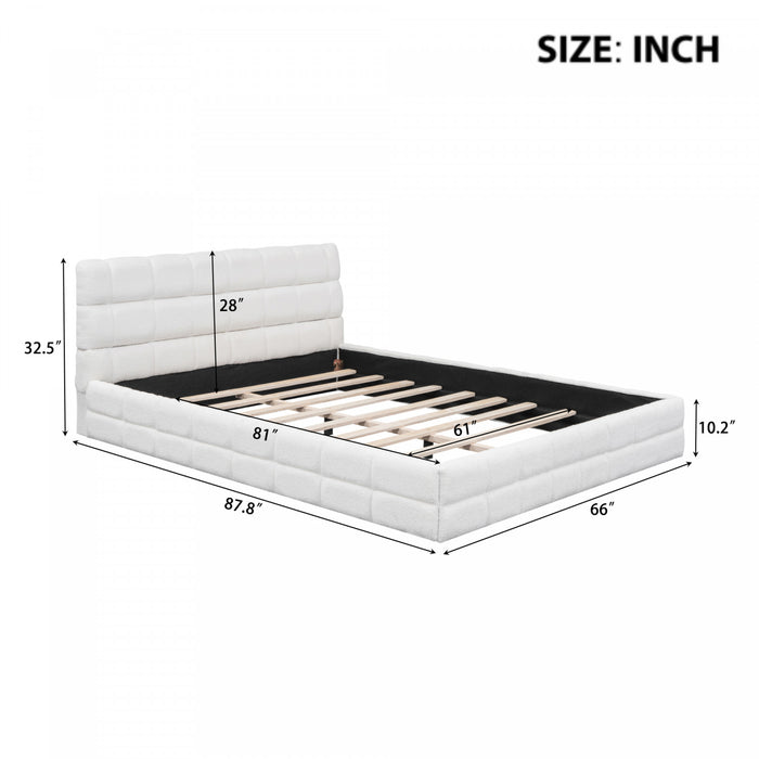 Emma Modern Upholstered Platform Bed with Comfortable Solid Wood,Queen Size,White Queen Bed