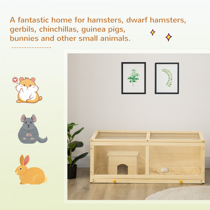 Pawhut Wooden Hamster Cage, Small Animals Kit Hutch, Exercise Play House For Dwarf Hamsters, Gerbils, Chinchillas, Guinea Pigs, Bunnies, With Sliding Tray, Openable Top