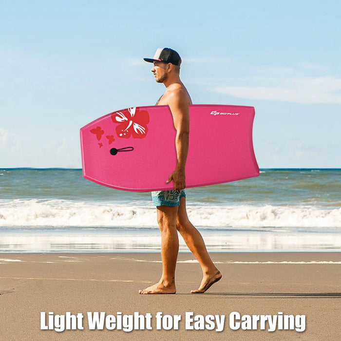 Goplus 41'' Super Lightweight Bodyboard Surfing W/leash Eps Core Boarding Ixpe Pink