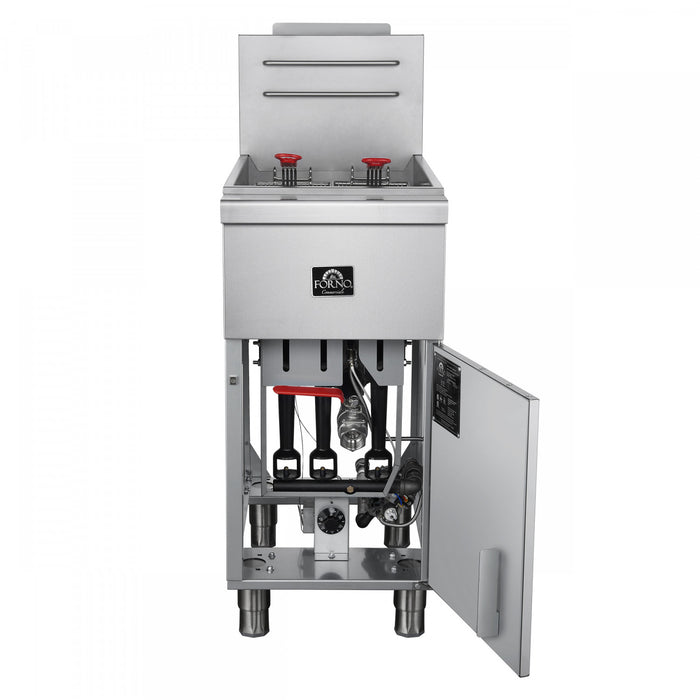 FORNO Commerciale Natural Gas Deep Fryer, 3 Burners 90,000 BTU, 40 lbs Oil Capacity - FCMGF0048