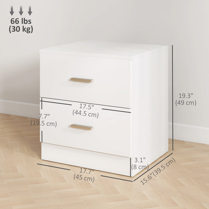 HOMCOM Bedside Table with 2 Drawers, Modern Nightstand for Bedroom, White