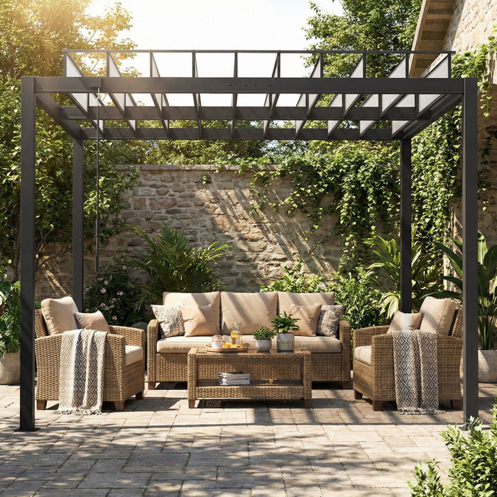 Outsunny 9.5x10 ft Louvered Pergola with PC Roof, Aluminium Pergola Gazebo