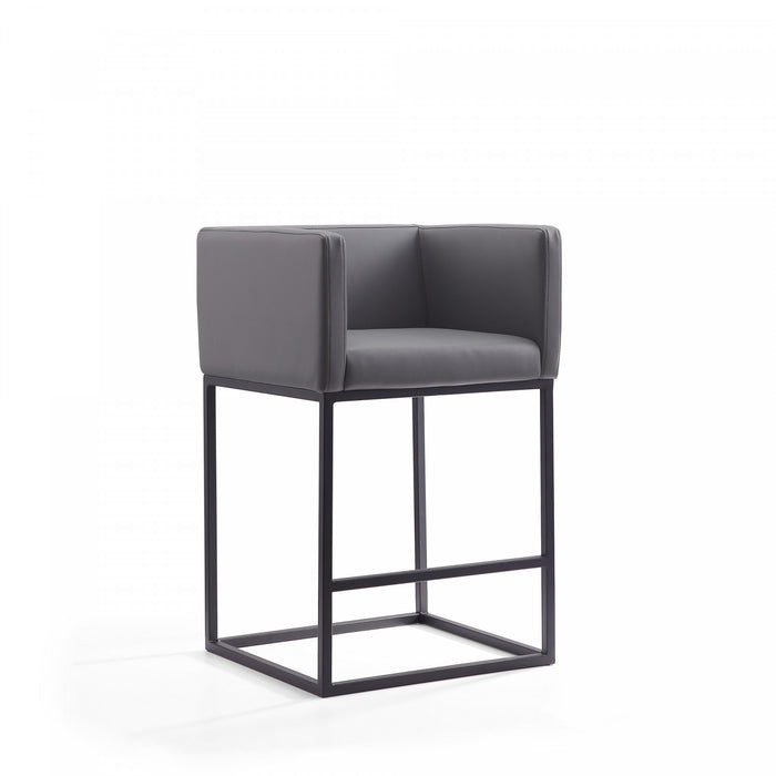 Embassy Mid-Century Modern Metal Upholstered Counter Stool in Gray - Set of 2