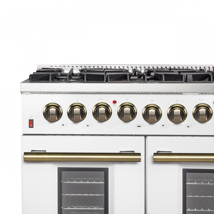 Forno Galiano 48\" White Dual Fual Range, 6.58 cu. ft. double ovens- FFSGS6156-48WHT