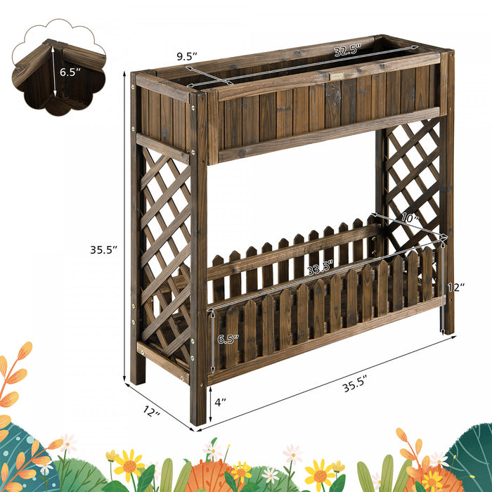 Costway 2-tier Wood Raised Garden Bed Elevated Planter Box For Vegetable, Fruit, Herb