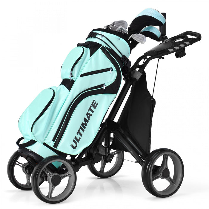 Goplus Folding 4 Wheels Golf Push Cart W/bag Scoreboard Adjustable Handle Gray