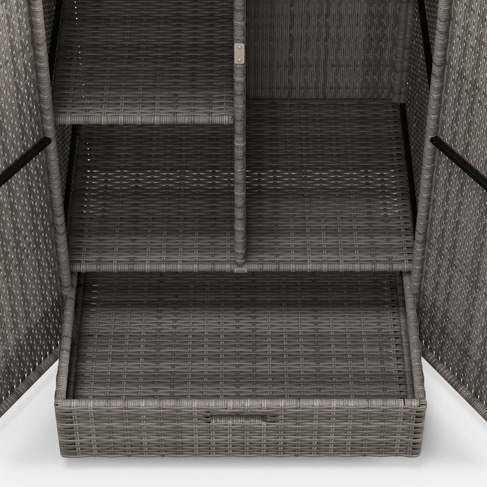 Outsunny Wicker Outdoor Storage Cabinet, Pool Towel Storage Cabinet, Grey